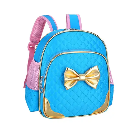 Quilted Pink Backpack with Golden Bow Accent and Customizable Logo